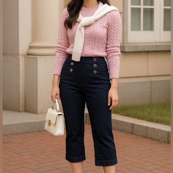 VINTAGE Y2K Ralph Lauren Denim Capris Dark Blue Rinse Wash button front Size 4 - Picture 3 of 10